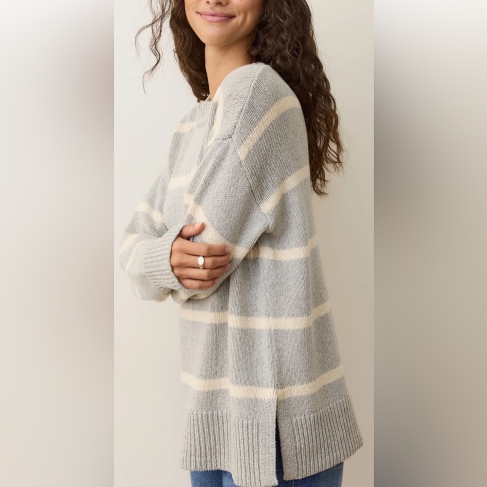 Loft Gray and White Striped Crewneck Sweater Sz S
